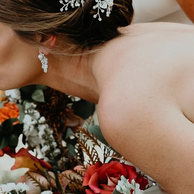 Kiara - Silver Crystal and Pearl Wedding Earrings