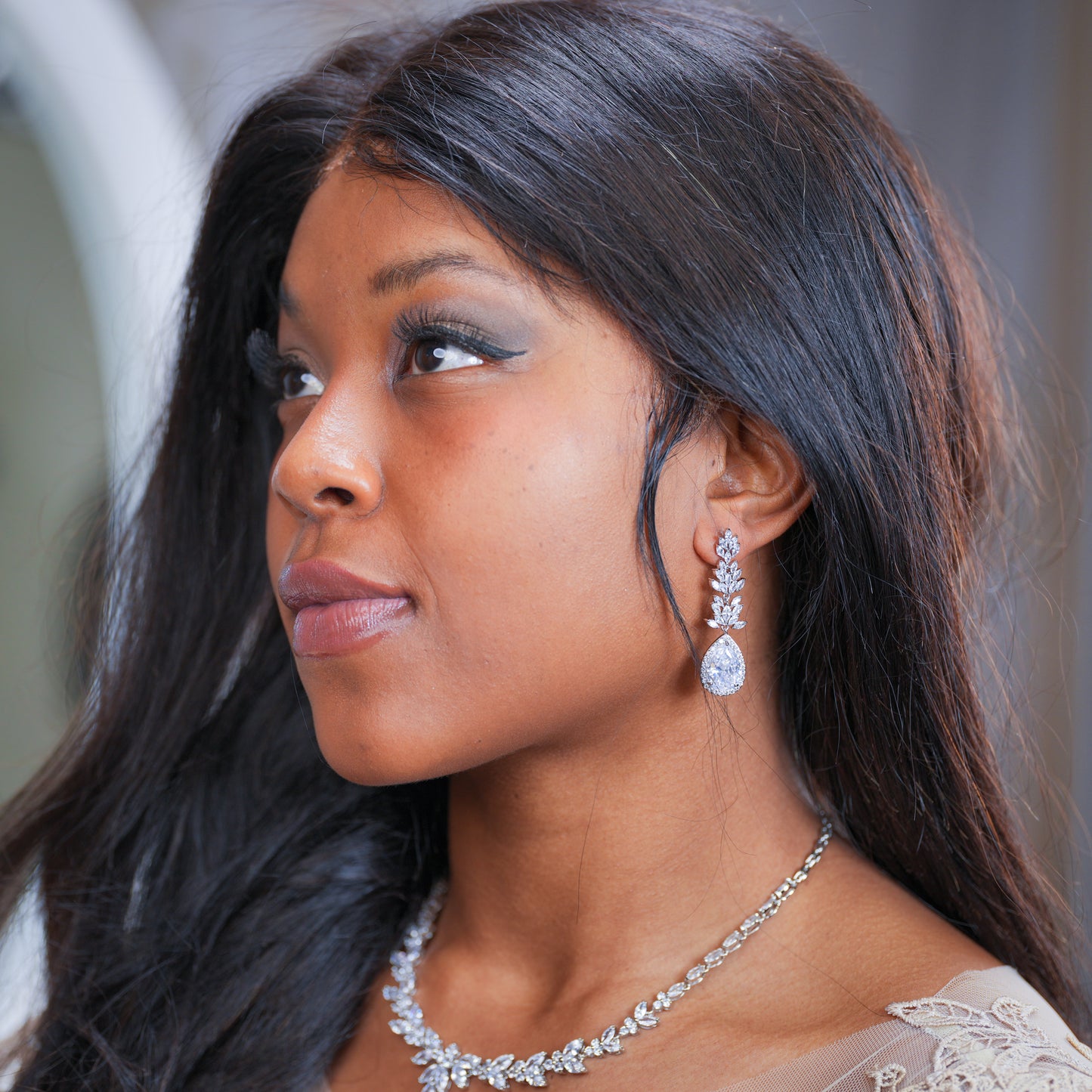 Ebony - Long Drop Wedding Earrings