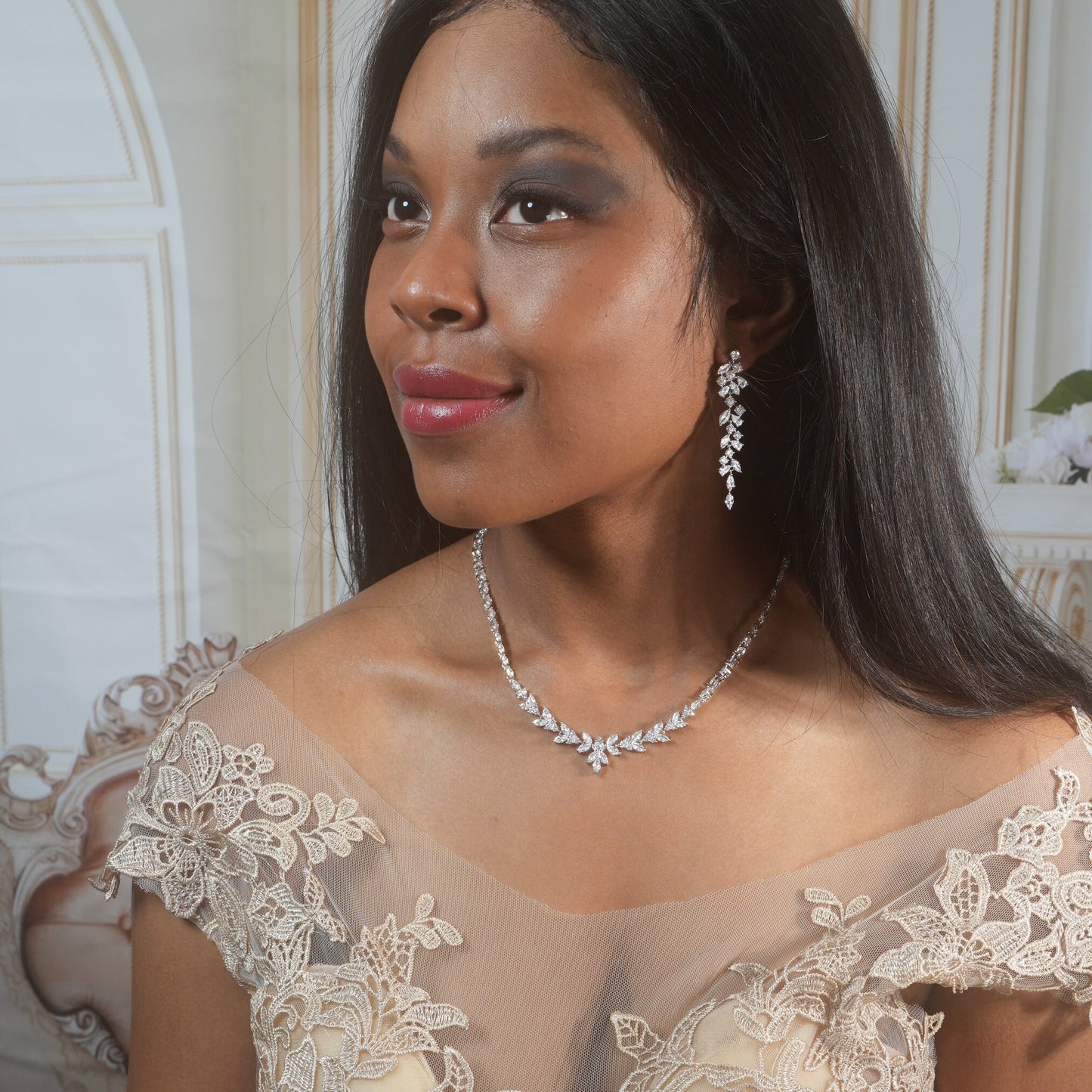Bridal Necklace Set Diamond Wedding Jewelry Set Diamond Necklace Silver MOB Wedding Jewelry Crystal MOG Wedding Jewelry Set