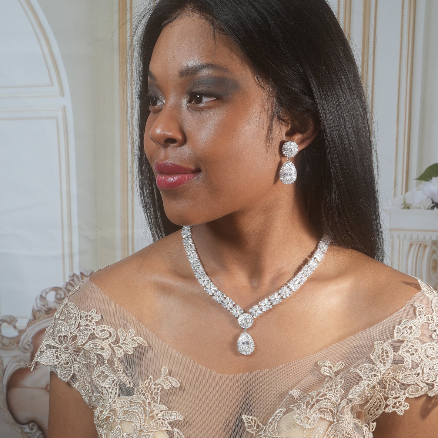 Bridal Necklace Set Diamond Wedding Jewelry Set Diamond Necklace Silver Wedding Jewelry Crystal Wedding Jewelry Set