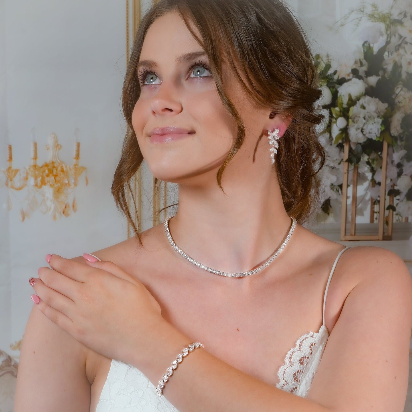 Tennis Necklace Set Diamond Wedding Jewelry Set Diamond Necklace Silver Bridal Necklace Set Crystal Wedding Jewelry Set