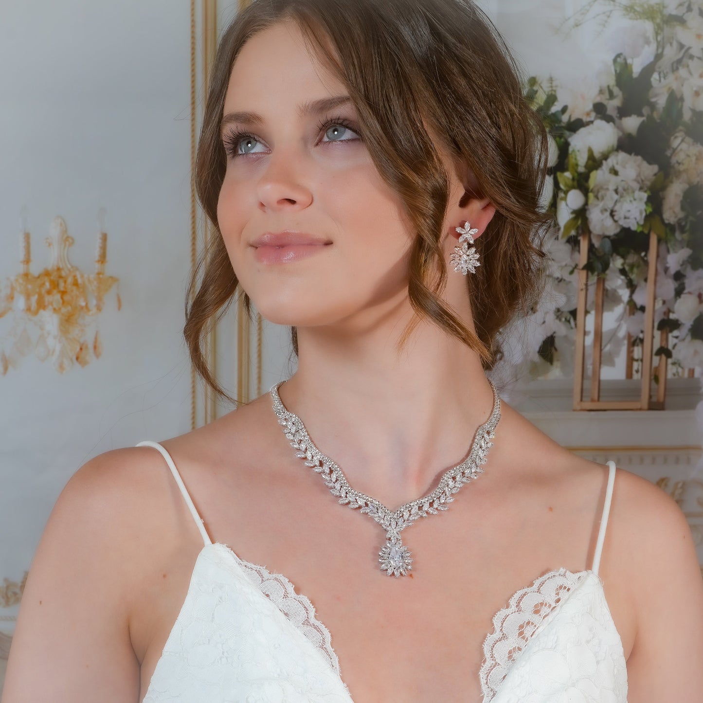 Crystal Necklace Set Diamond Bridal Jewelry Set Diamond Necklace Silver Wedding Jewelry Crystal Wedding Jewelry Set