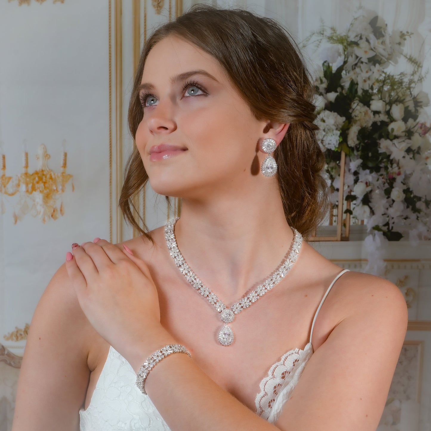 Bridal Necklace Set Diamond Wedding Jewelry Set Diamond Necklace Silver Wedding Jewelry Crystal Wedding Jewelry Set