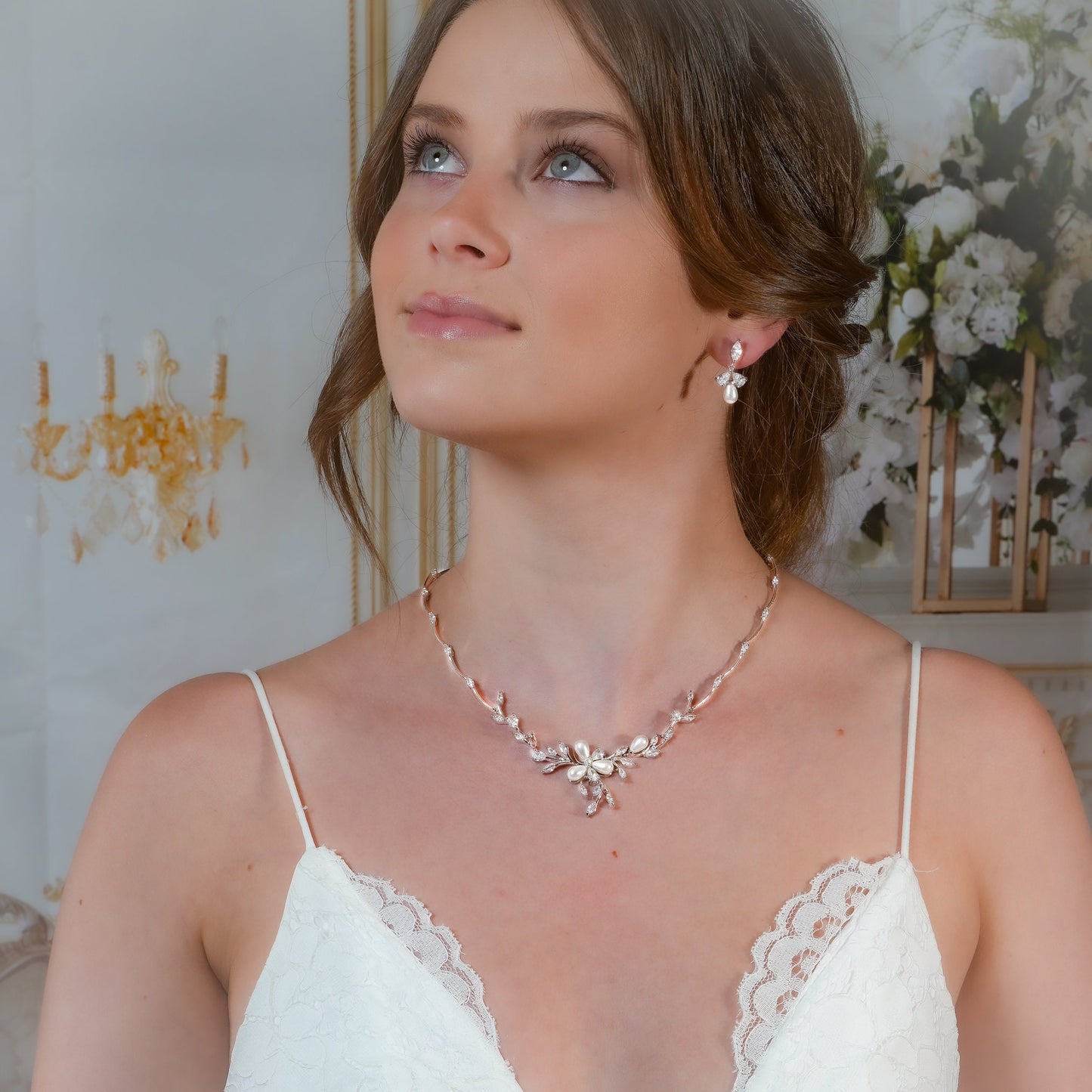 Bridal Necklace Set Pearl Wedding Jewelry Set Pearl Necklace Earrings Set Silver Wedding Jewelry Crystal Wedding Jewelry Set