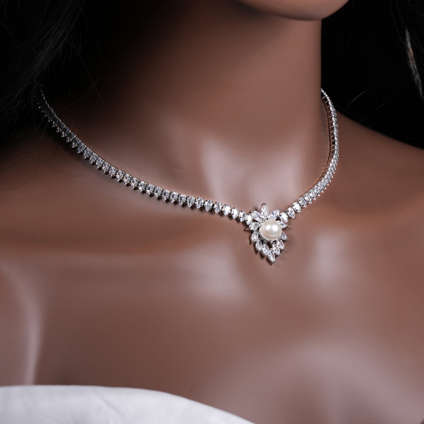 Pearl Crystal Necklace Set Pearl Wedding Jewelry Set Pearl Necklace Set Silver Wedding Jewelry Pearl MOB MOG Wedding Jewelry Set