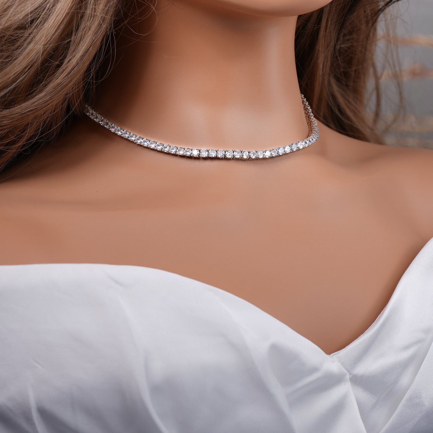 Tennis Necklace Set Diamond Wedding Jewelry Set Diamond Necklace Silver Bridal Necklace Set Crystal Wedding Jewelry Set