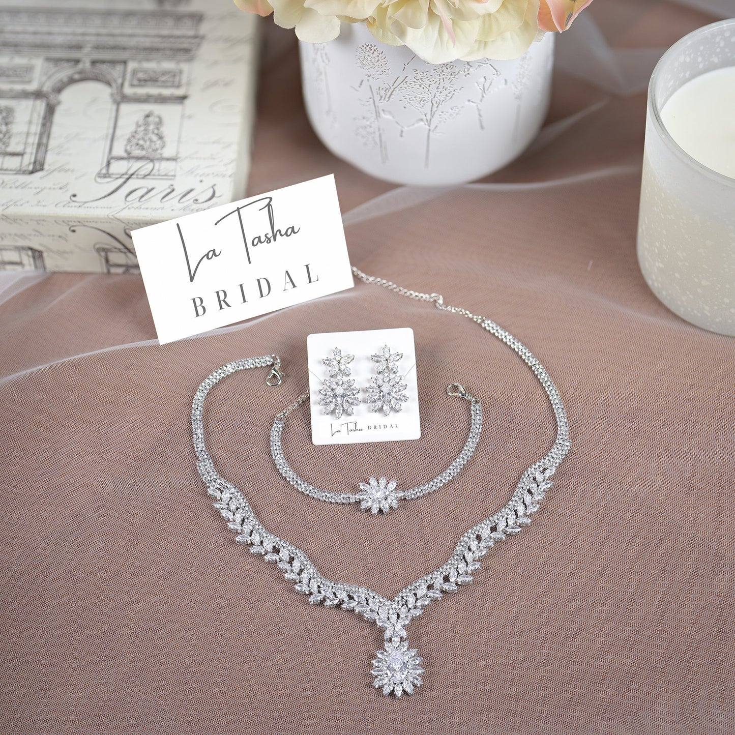 Crystal Necklace Set Diamond Bridal Jewelry Set Diamond Necklace Silver Wedding Jewelry Crystal Wedding Jewelry Set