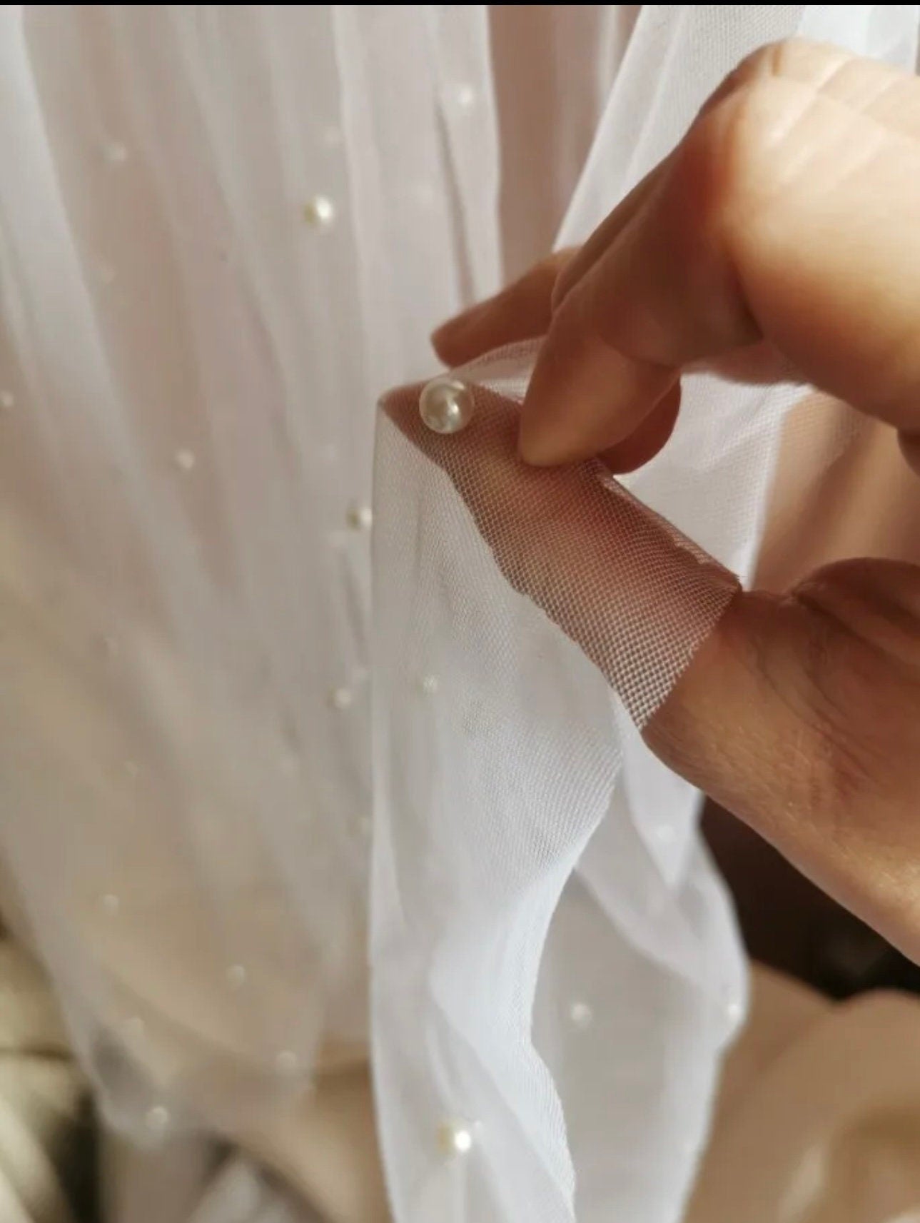 Pearl Veil Fingertip Bridal Veil Floor Wedding Veil Pearl Veil Tulle Elbow Veil Fingertip Pearl Veil