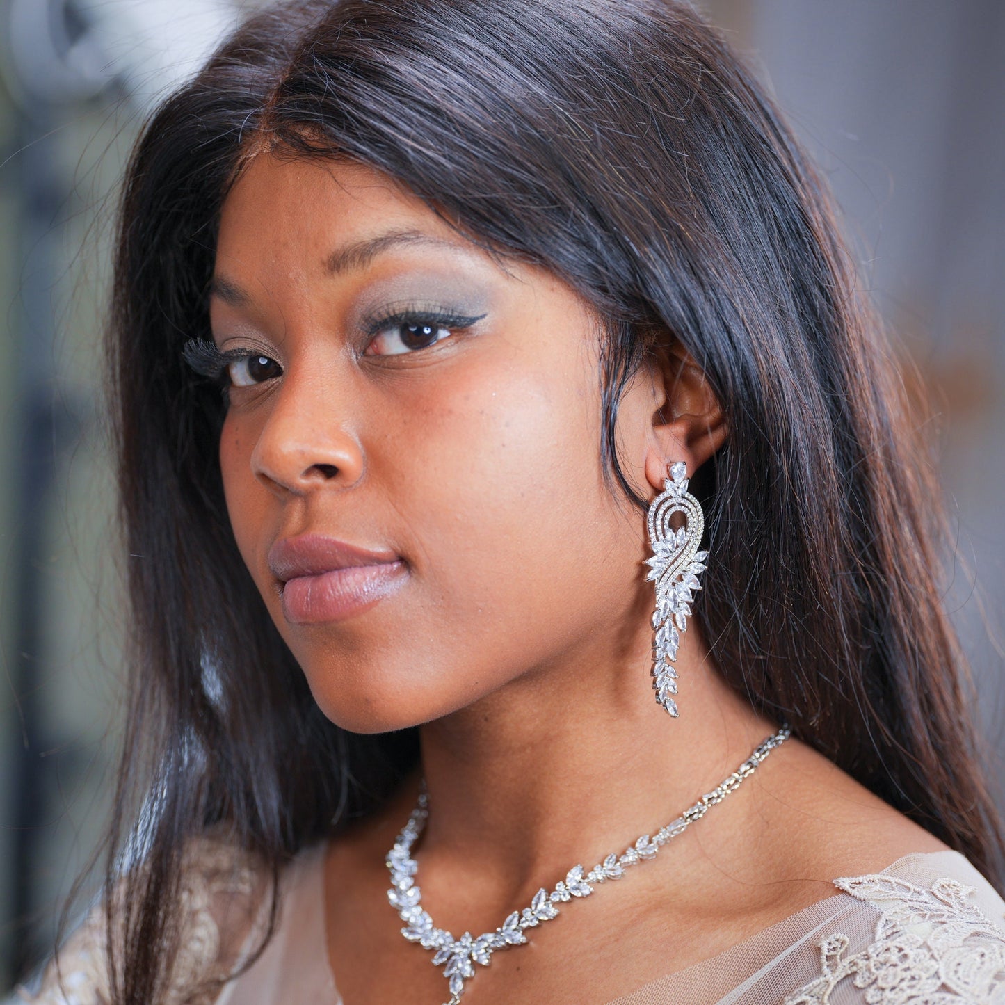 Long Crystal Earrings Drop Crystal Bridal Earrings Dangle Earrings Wedding Jewelry set Bridal Jewelry Set Crystal Bridal Jewelry set