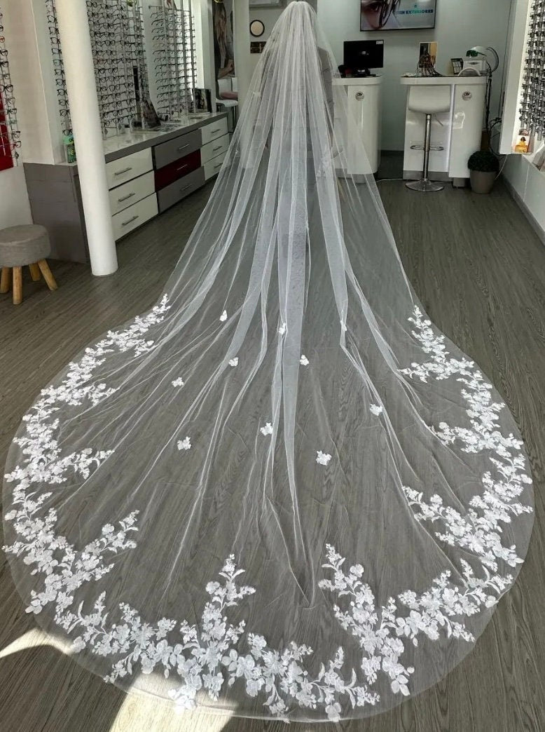 Lace Floral Veil Wedding Veil Bridal Veil Cathedral Wedding Veil Lace Cathedral Veil