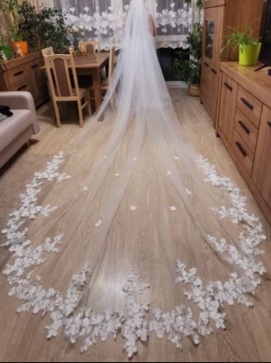 Lace Floral Veil Wedding Veil Bridal Veil Cathedral Wedding Veil Lace Veil Floral Veil