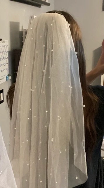 Pearl Veil Fingertip Bridal Veil Floor Wedding Veil Pearl Veil Tulle Elbow Veil Fingertip Pearl Veil