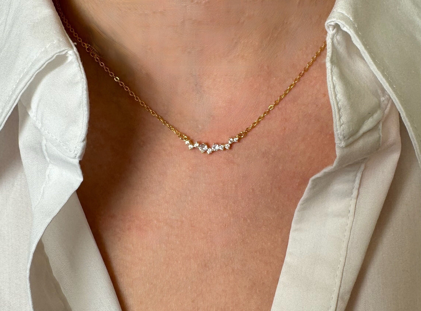 Crystal Necklace Dainty Diamond Necklace Bridal Necklace Bridesmaid Necklace Set Minimalist Wedding Jewelry Gift for her