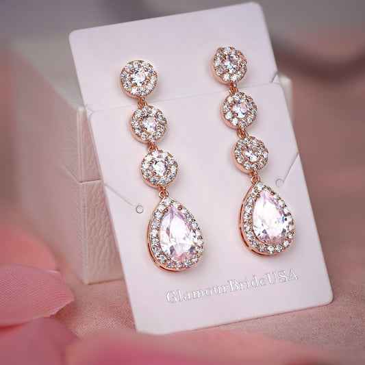 Imani - Rose Gold Drop Wedding Earrings