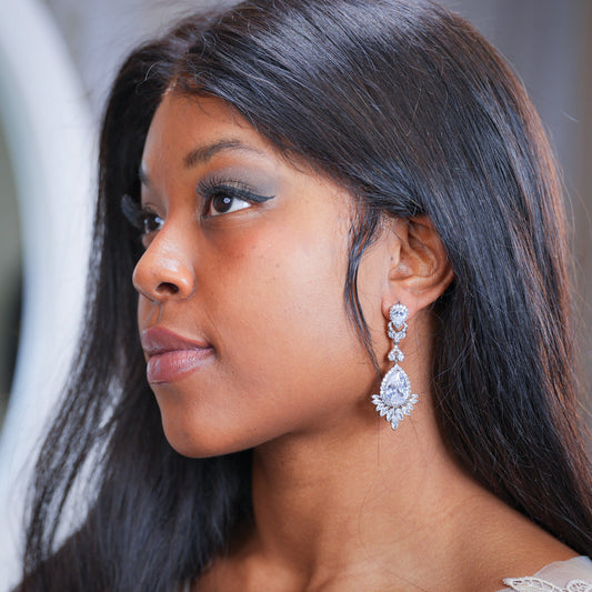 Chantel - Silver Chandelier Bridal Earrings