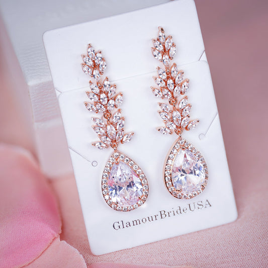 Ebony - Rose Gold Drop Wedding Earrings