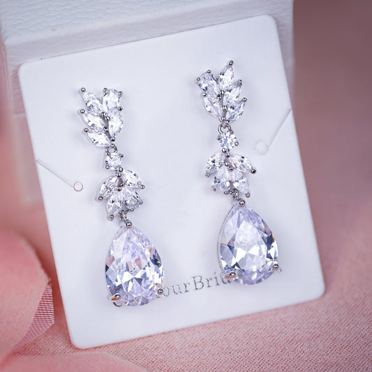 Aliyah - Silver Drop Crystal Wedding Earrings