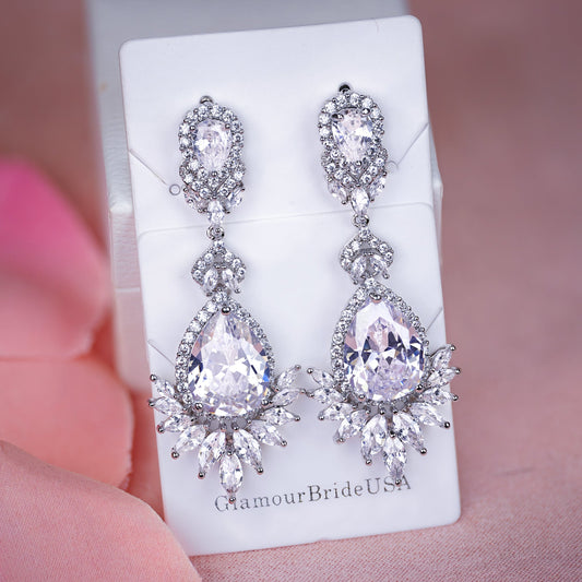 Chantel - Silver Chandelier Bridal Earrings