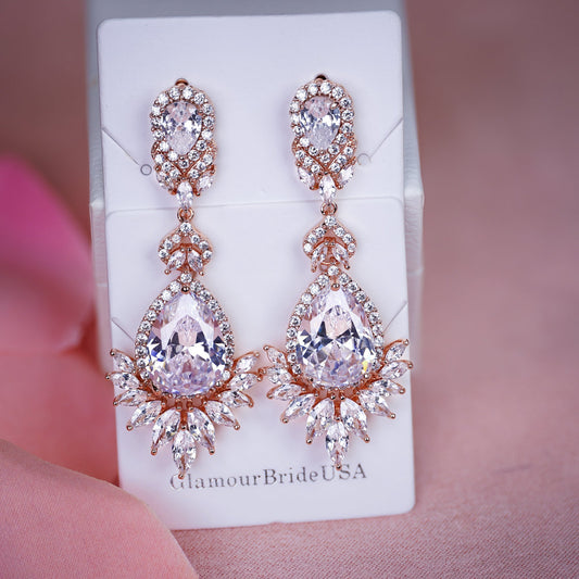 Chantel - Rose Gold Chandelier Bridal Earrings