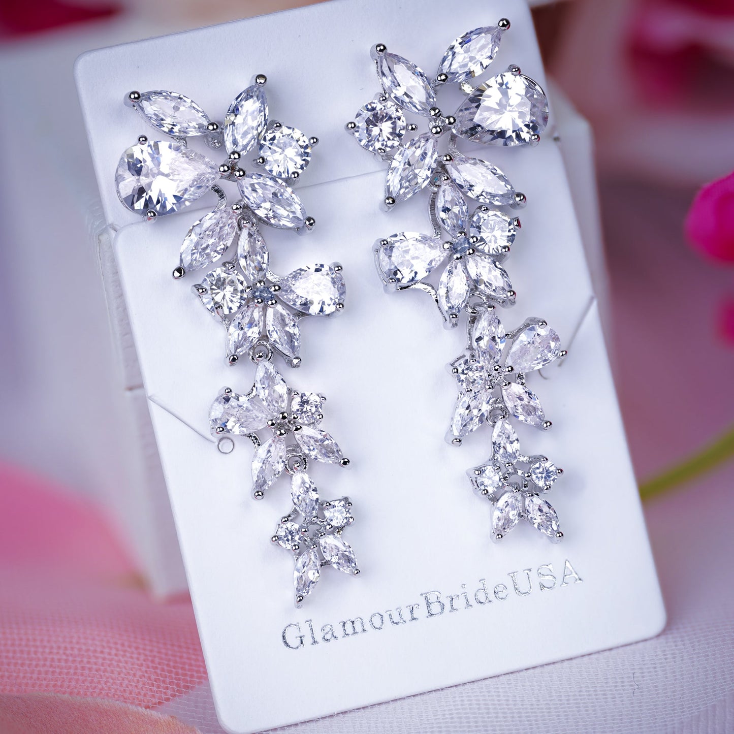 Deenisha - Silver Chandelier Wedding Earrings