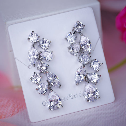 Deja - Silver Crystal Wedding Earrings