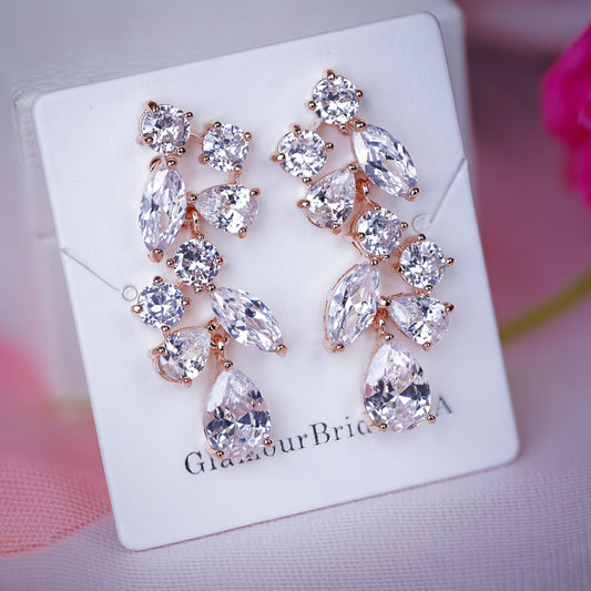 Deja - Rose Gold Leaf Bridal Earrings