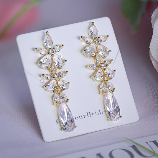 Jada - Gold Crystal Wedding Earrings