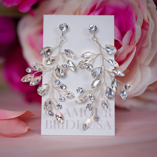 Brianna - Crystal Leaf Wedding Earrings