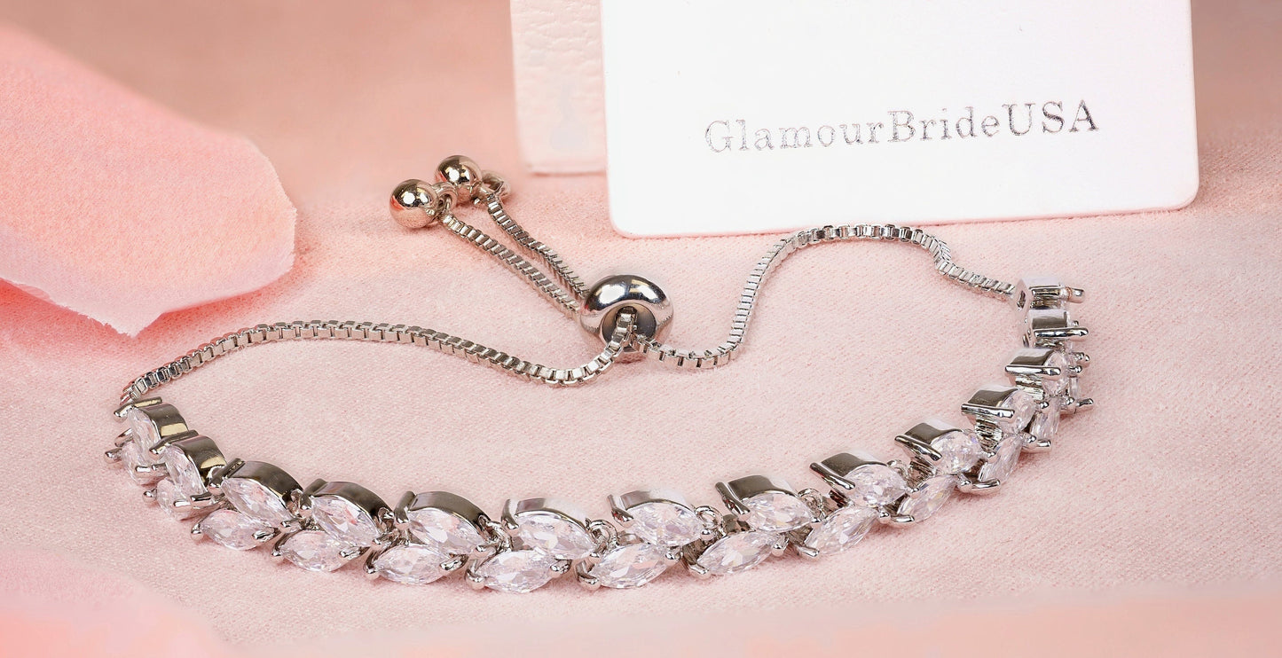 Aliyah - Silver Drop Crystal Wedding Earrings