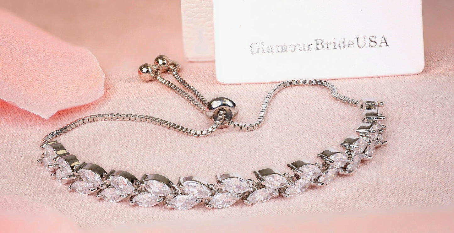 Ebony - Silver Long Wedding Earrings