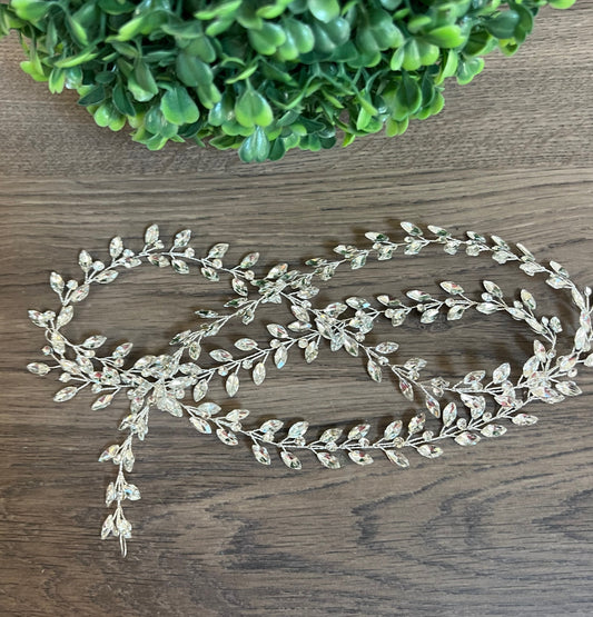 Crystal Hair Vine Long Wire Tiara Bridal Rhinestone Hair piece Crystal Hair Vine for Wedding Silver Crystal Headpiece Statement Headpiece