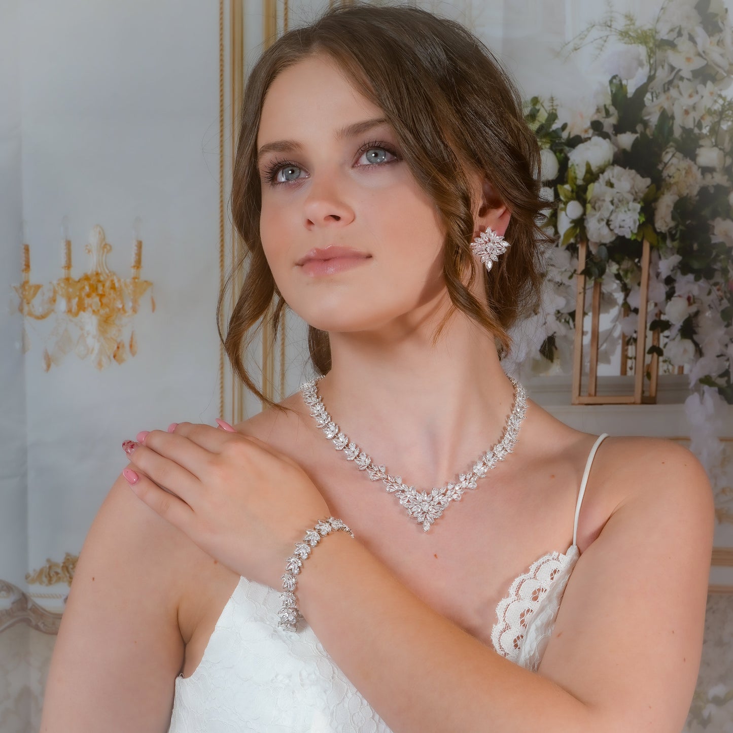 Bridal Necklace V Shape Crystal Necklace Wedding Jewelry Set for a Bride Diamond Necklace Silver Wedding Necklace Diamond Wedding Jewelry