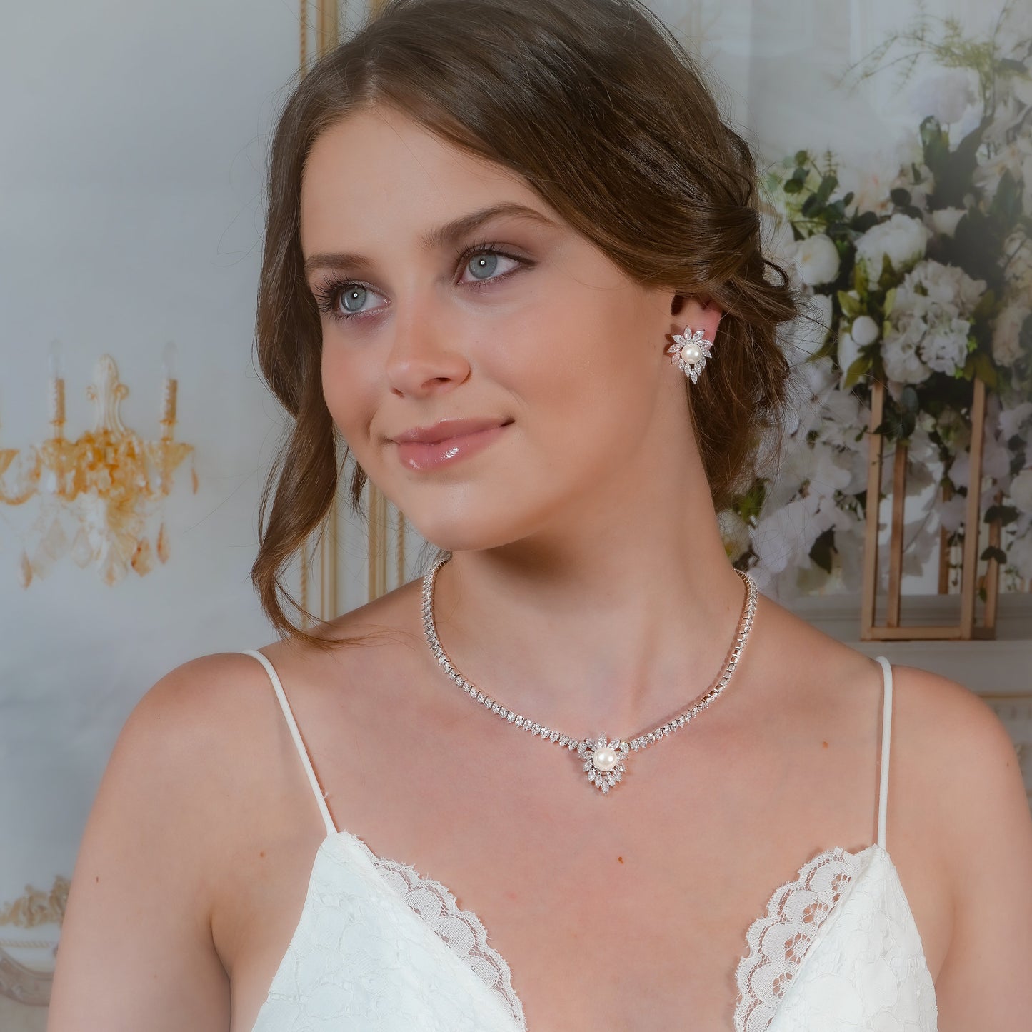Pearl Crystal Necklace Set Pearl Wedding Jewelry Set Pearl Necklace Set Silver Wedding Jewelry Pearl MOB MOG Wedding Jewelry Set
