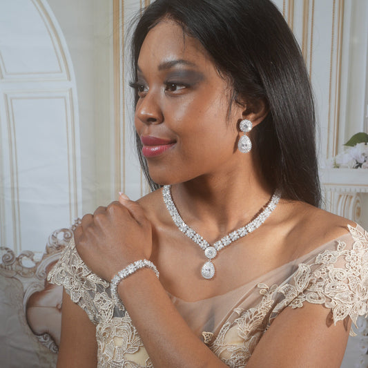 Wedding Necklace Set Diamond Bridal Jewelry Set Diamond Necklace Silver Wedding Jewelry Crystal Wedding Jewelry Set
