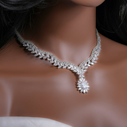 Crystal Necklace Set Diamond Bridal Jewelry Set Diamond Necklace Silver Wedding Jewelry Crystal Wedding Jewelry Set