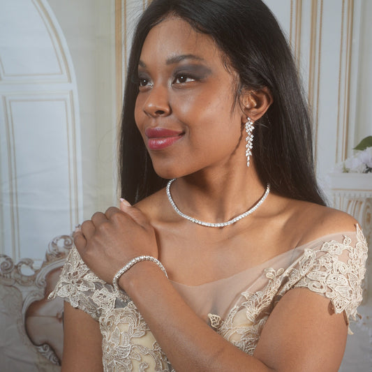 Tennis Necklace Diamond Wedding Jewelry Set Diamond Tennis Necklace Silver Wedding Jewelry MOB Wedding Jewelry Set MOG
