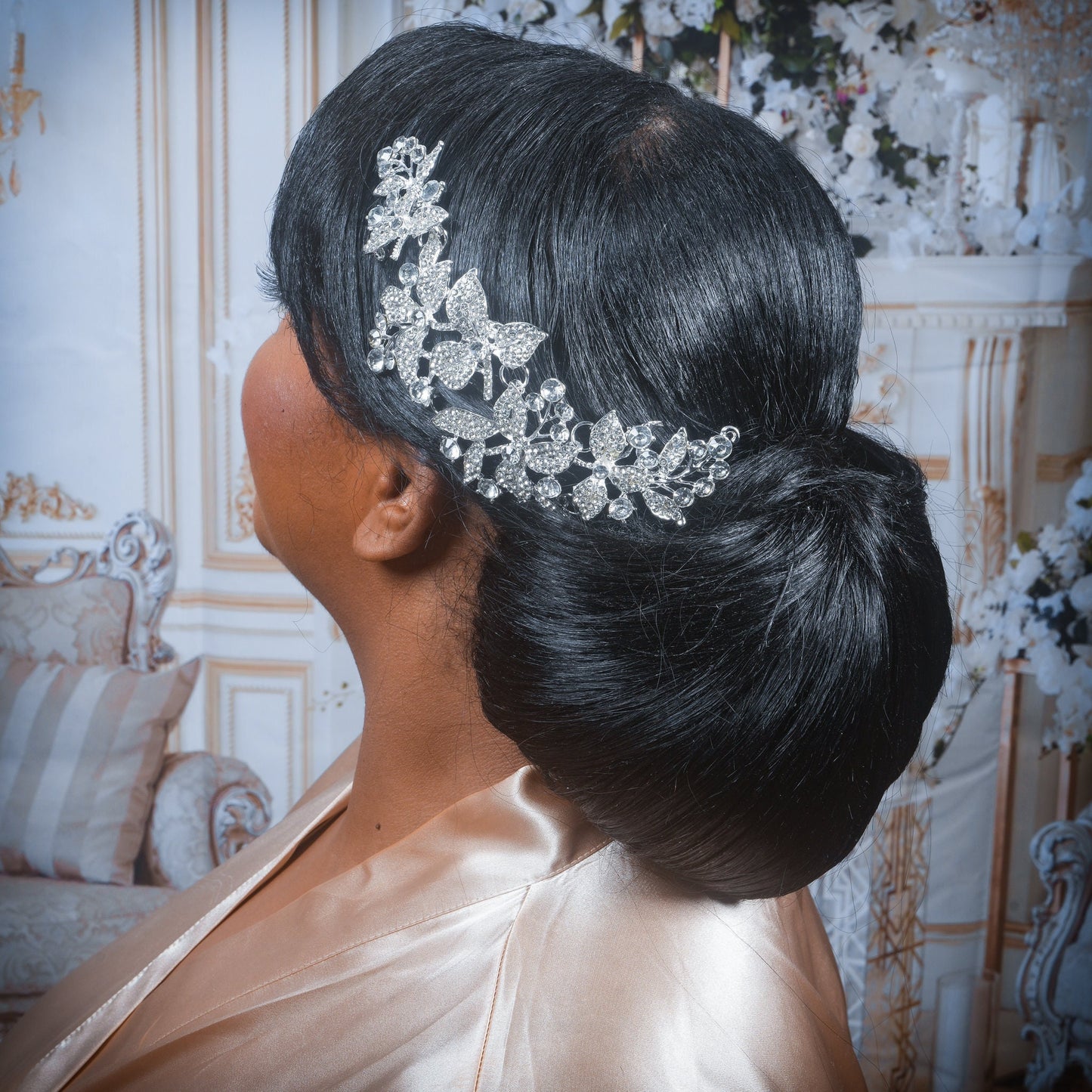 Crystal Hair comb Floral Wedding Hair Clip Crystal Bridal Hair Comb Large Crystal Hair piece Gold Wedding Hair Accessories Silver