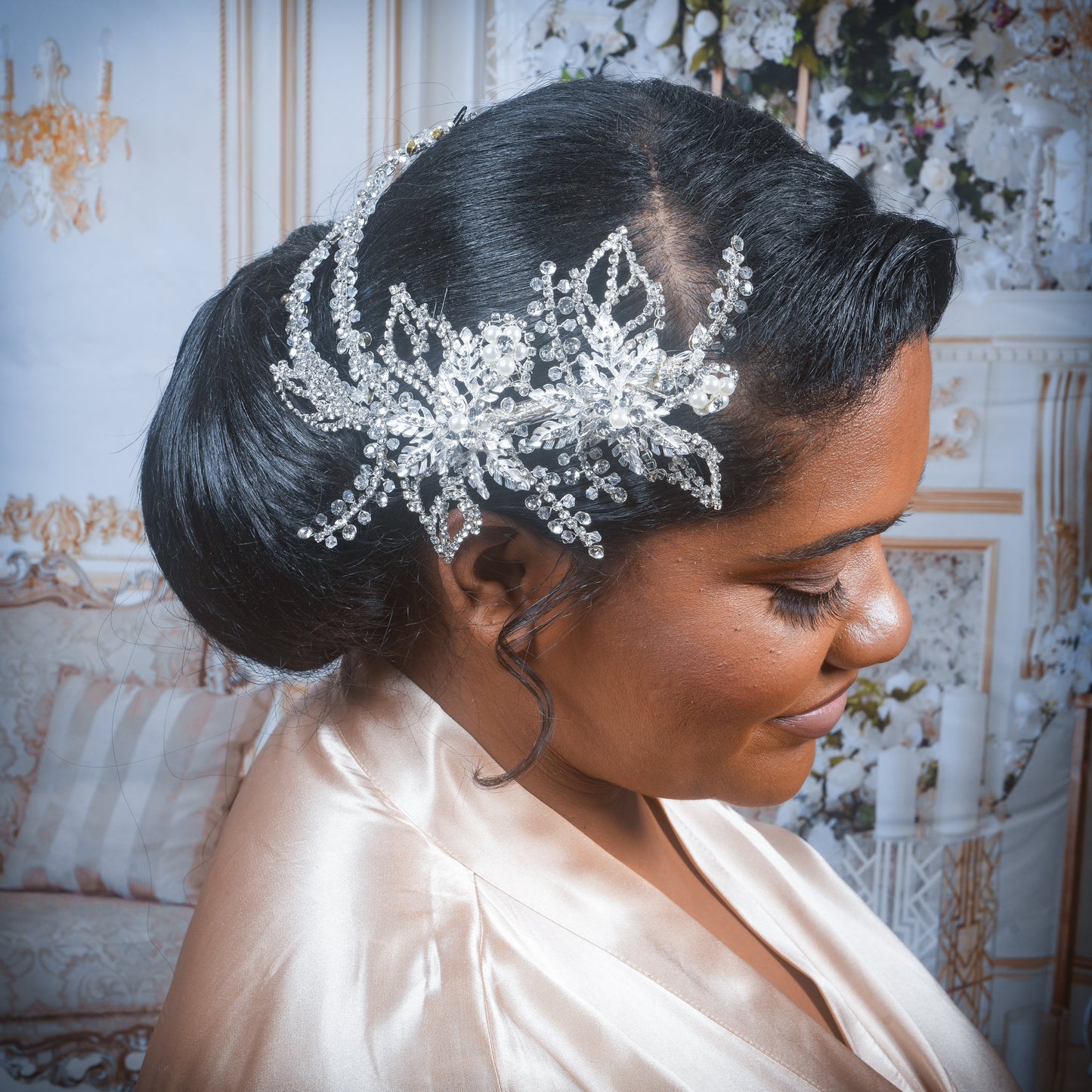 Crystal Wedding Hair Piece for Bride Floral Headpiece Bridal Hair piece Floral Wedding Hair Accessory Crystal Bridal Hair Accessories