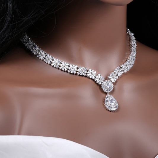 Bridal Necklace Set Diamond Wedding Jewelry Set Diamond Necklace Silver Wedding Jewelry Crystal Wedding Jewelry Set