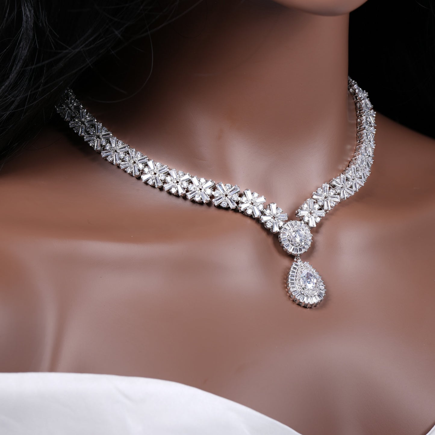 Wedding Necklace Set Diamond Bridal Jewelry Set Diamond Necklace Silver Wedding Jewelry Crystal Wedding Jewelry Set