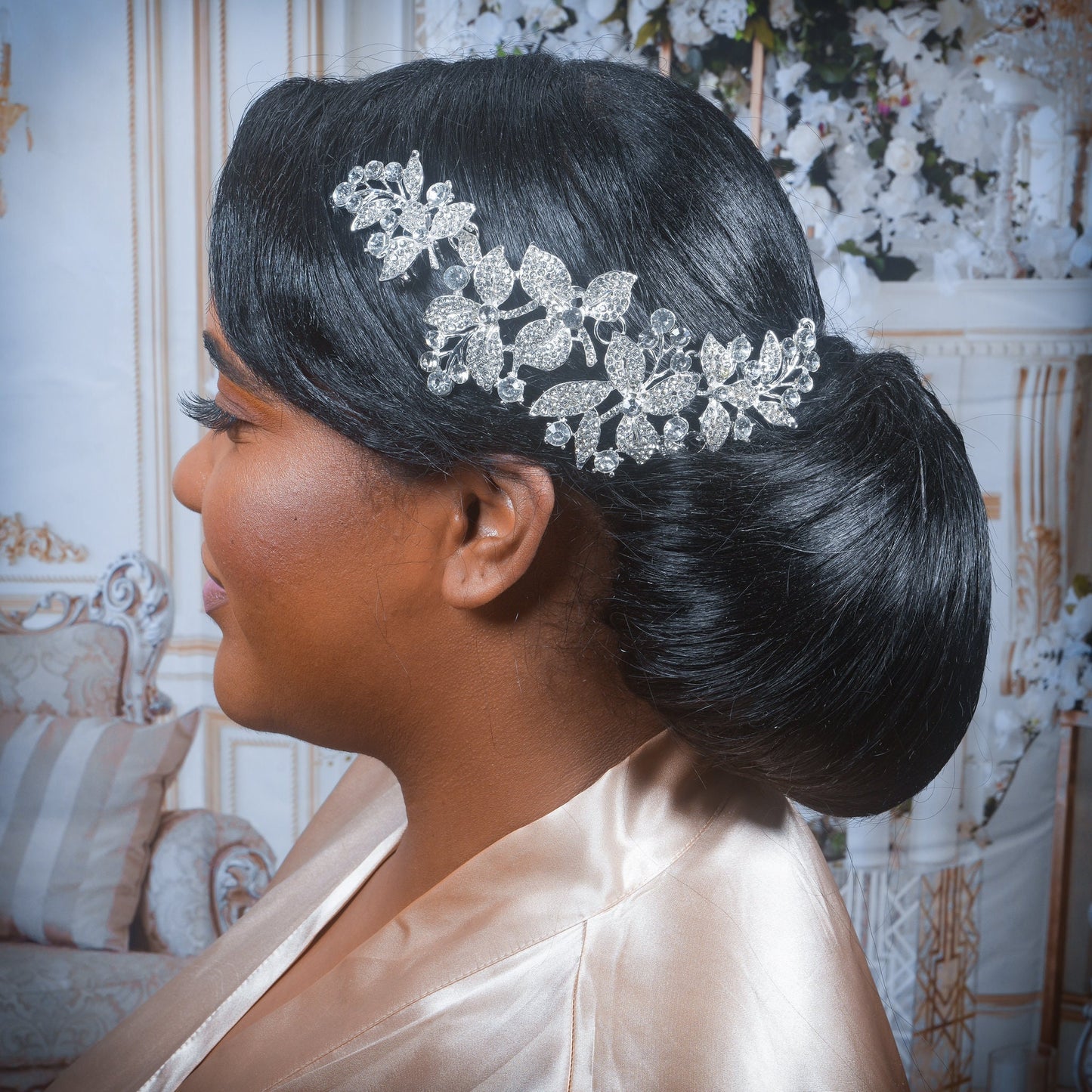 Crystal Hair comb Floral Wedding Hair Clip Crystal Bridal Hair Comb Large Crystal Hair piece Gold Wedding Hair Accessories Silver