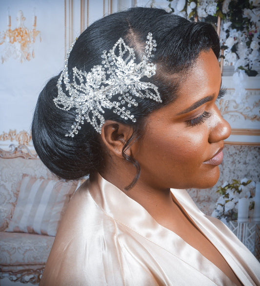Crystal Wedding Hair Piece for Bride Floral Headpiece Bridal Hair piece Floral Wedding Hair Accessory Crystal Bridal Hair Accessories