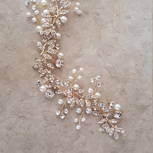 Crystal Headpiece Side Bridal hair vine Forehead Bridal Hair Accessory Silver Bridal Hair jewelry Rose gold Bridal hair vine