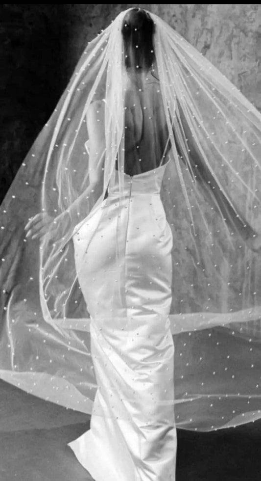 Pearl Veil Bridal Veil Pearl Wedding Veil Tulle Pearl Veil with comb Pearl Veil Cathedral Pearl Floor Veil