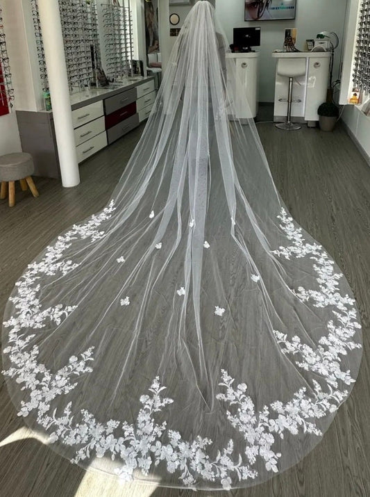 Lace Floral Veil Wedding Veil Bridal Veil Cathedral Wedding Veil Lace Veil Floral Veil