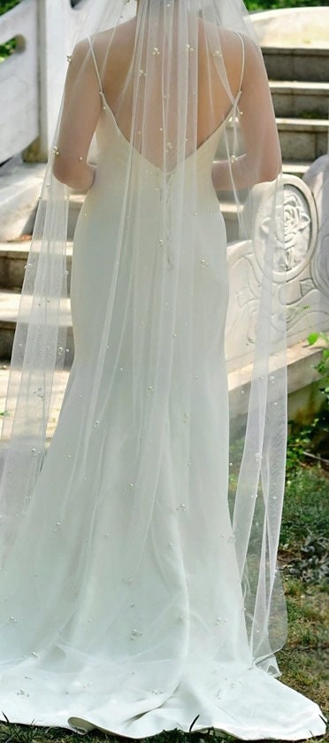 Pearl Bridal Veil Cathedral Pearl Wedding Veil White Pearl Veil with comb Pearl Veil Elbow Pearl Veil Fingertip veil
