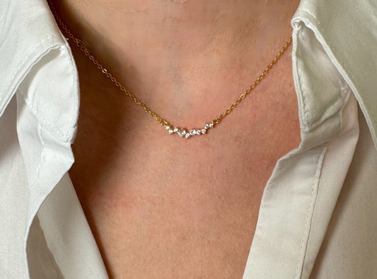 Crystal Necklace Dainty Diamond Necklace Bridal Necklace Bridesmaid Necklace Set Minimalist Wedding Jewelry Gift for her